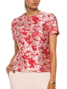 Stella McCartney Tina Daisy Cotton-Blend Top in Berry Red Spring Floral Pretty
